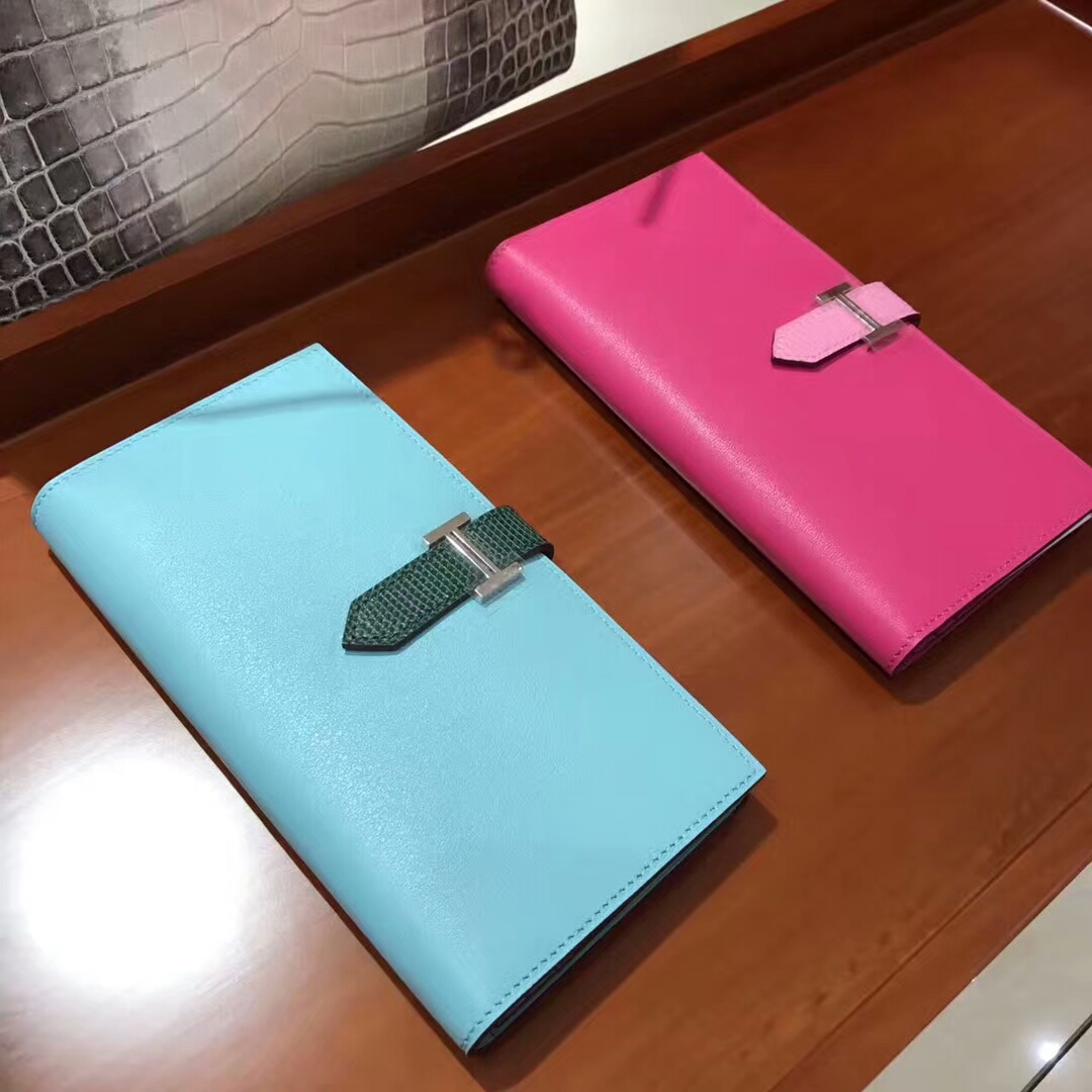 Bearn 长款H扣钱包 蜥蜴皮搭扣 Rose Tyrien 糖果粉 E5 玫红色 桃红色 / r2 玛瑙蓝 blue agate
