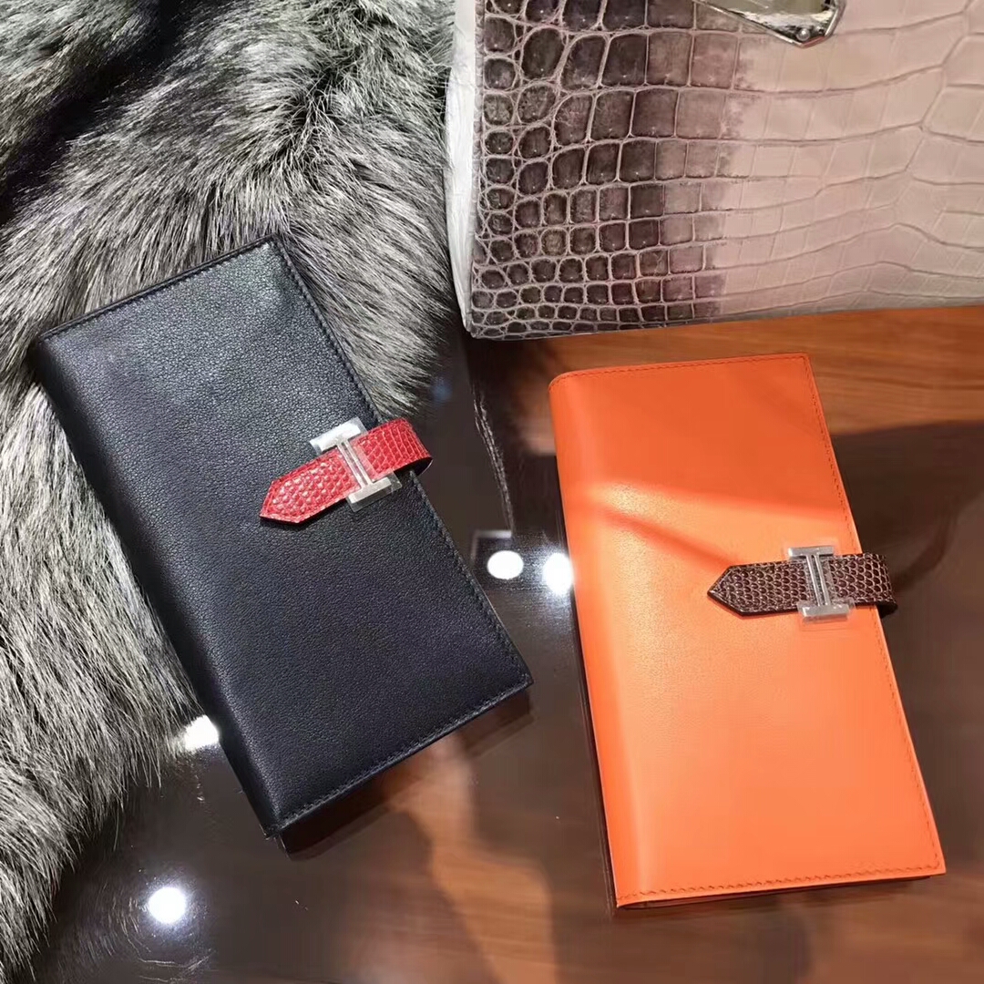 Bearn 长款H扣钱包 蜥蜴皮搭扣 89黑色 Noir/CC93 Orange 橙色 配全套专柜原版包装