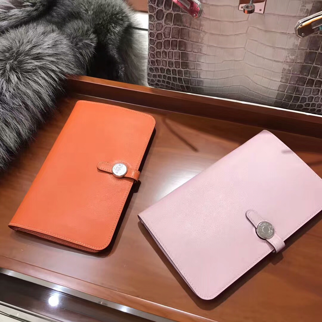 HERMES 手包 钱包 Wallet Swift CK93 经典橙色 Orange/rose sakura 水粉色 3q