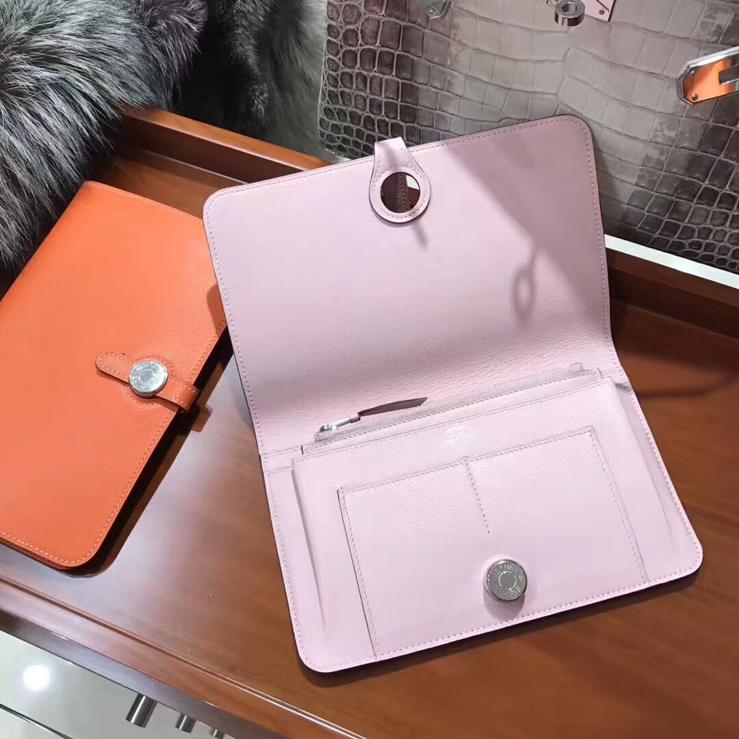 HERMES 手包 钱包 Wallet Swift CK93 经典橙色 Orange/rose sakura 水粉色 3q