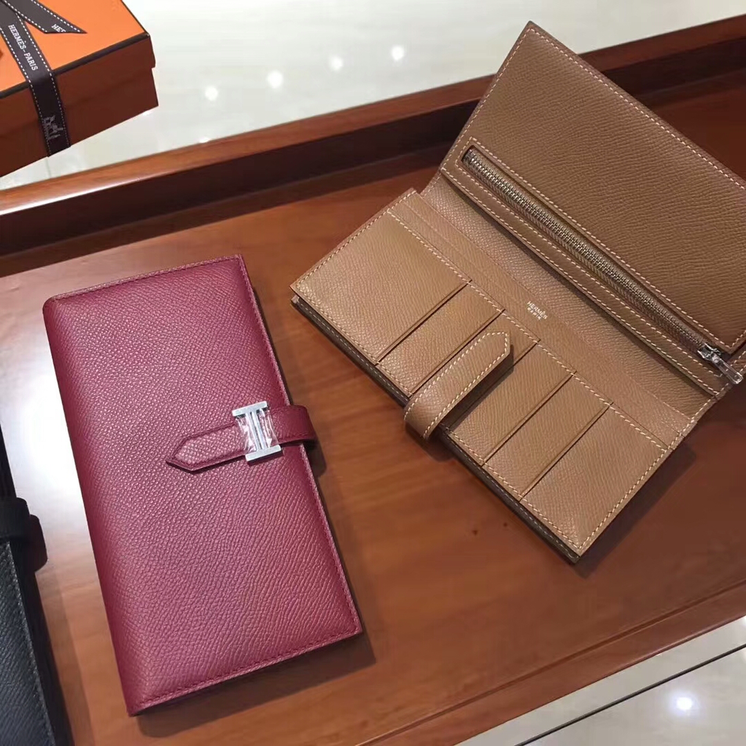HERMES Bearn 长款H扣钱包 BLACK 黑色/b5 ruby 宝石红/ck37 金棕色 gold
