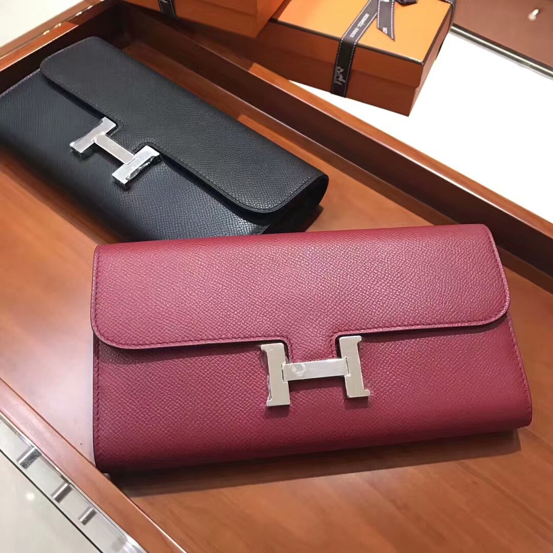Constance 长款H扣钱包 HERMES 爱马仕 BLACK 黑色/b5 ruby 宝石红