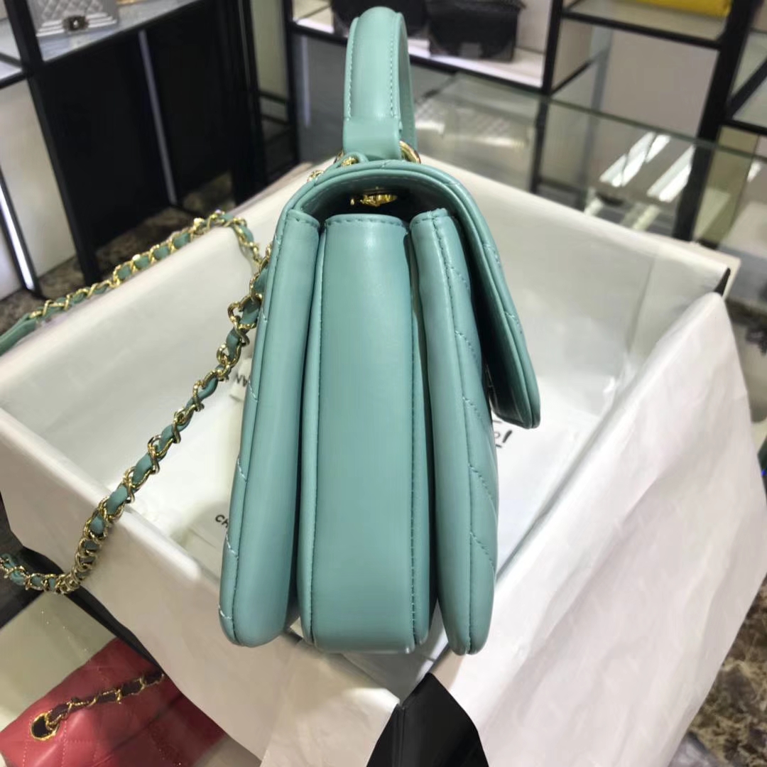 Chanel 香奈儿 Trendy CC 大V 小羊皮 薄荷绿 25cm 香槟金 现货