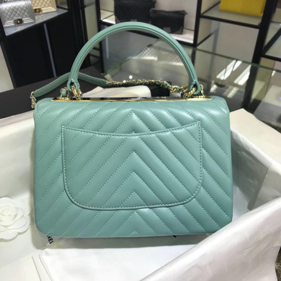 Chanel 香奈儿 Trendy CC 大V 小羊皮 薄荷绿 25cm 香槟金 现货