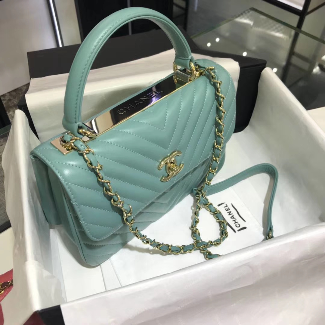 Chanel 香奈儿 Trendy CC 大V 小羊皮 薄荷绿 25cm 香槟金 现货