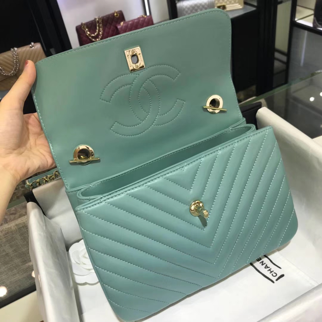 Chanel 香奈儿 Trendy CC 大V 小羊皮 薄荷绿 25cm 香槟金 现货