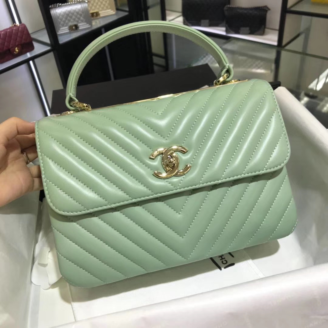 Chanel 香奈儿 Trendy CC 大V 小羊皮 抹茶绿 25cm 香槟金 现货