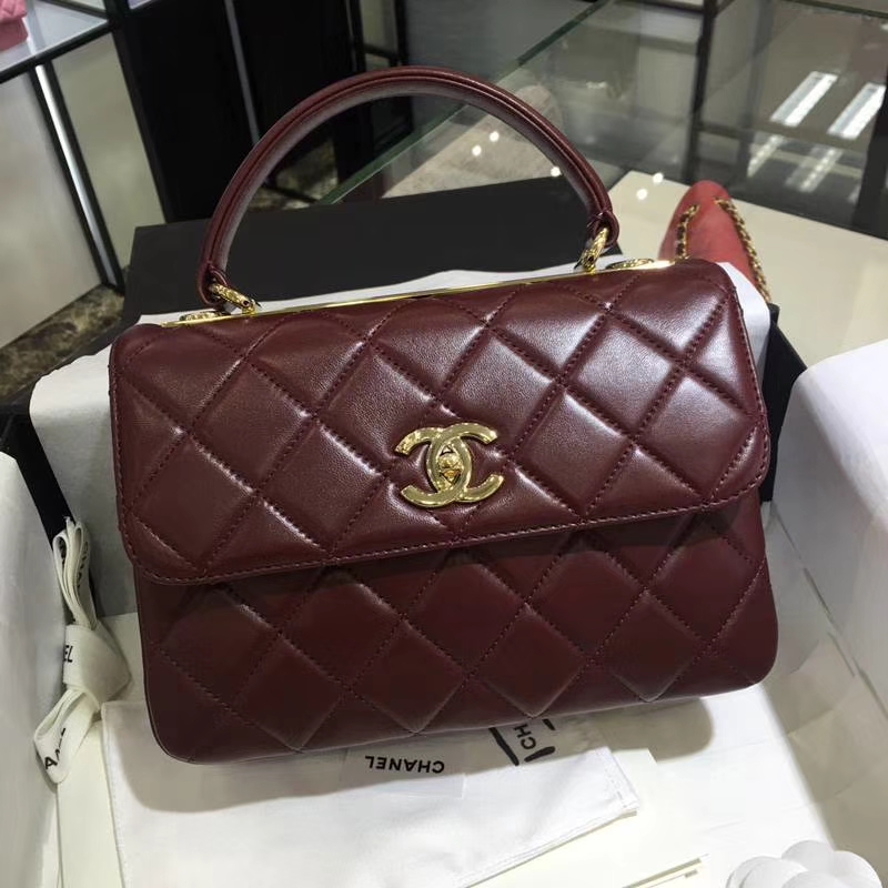 Chanel 香奈儿 Trendy CC 小羊皮 酒红色 25cm 金扣 现货