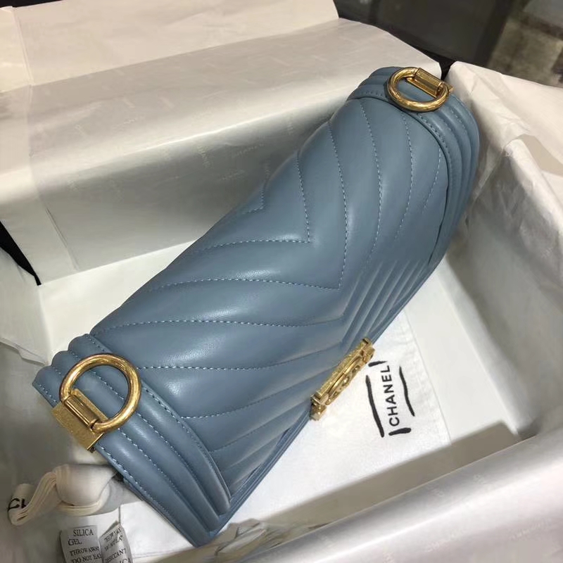 Chanel 香奈儿 Leboy Bag 大Vv款 小羊皮 雾霾蓝 25cm 亚金扣