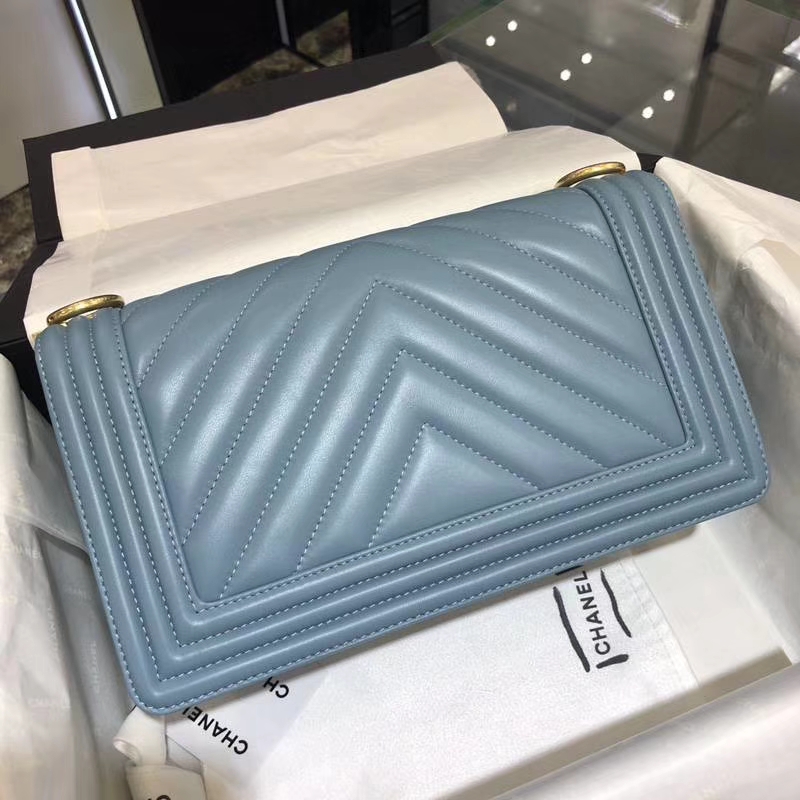 Chanel 香奈儿 Leboy Bag 大Vv款 小羊皮 雾霾蓝 25cm 亚金扣
