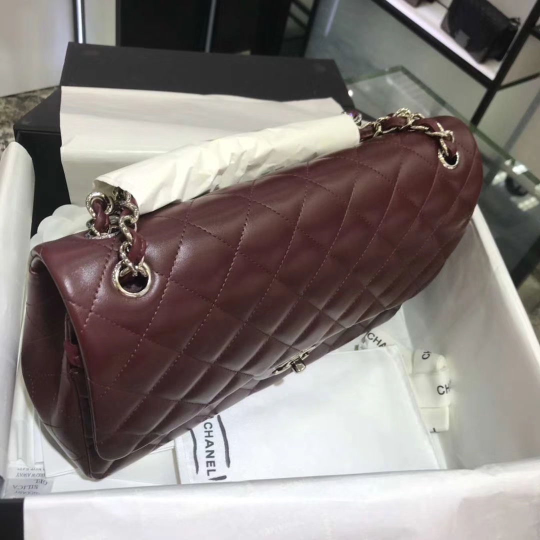 Chanel 香奈儿 Cf系列 30cm 原厂皮小羊皮 枣红色 银色五金