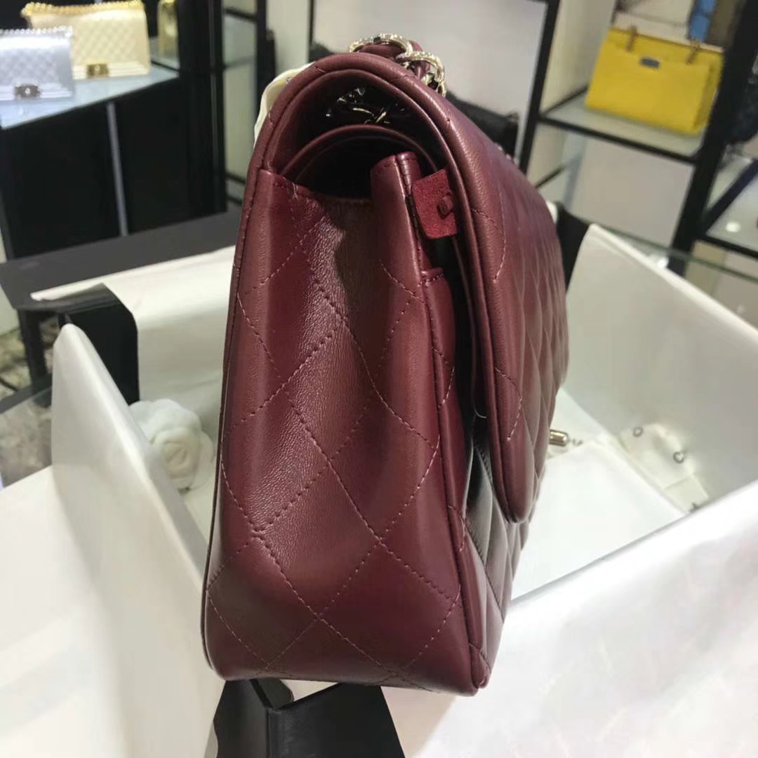 Chanel 香奈儿 Cf系列 30cm 原厂皮小羊皮 枣红色 银色五金