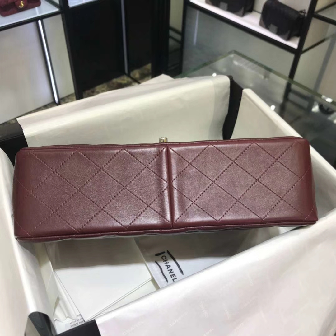 Chanel 香奈儿 Cf系列 30cm 原厂皮小羊皮 枣红色 银色五金