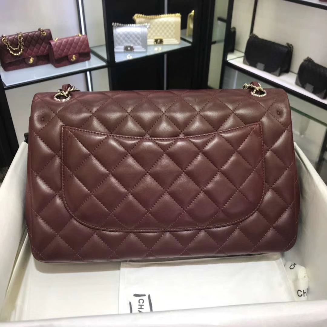 Chanel 香奈儿 Cf系列 30cm 原厂皮小羊皮 枣红色 银色五金