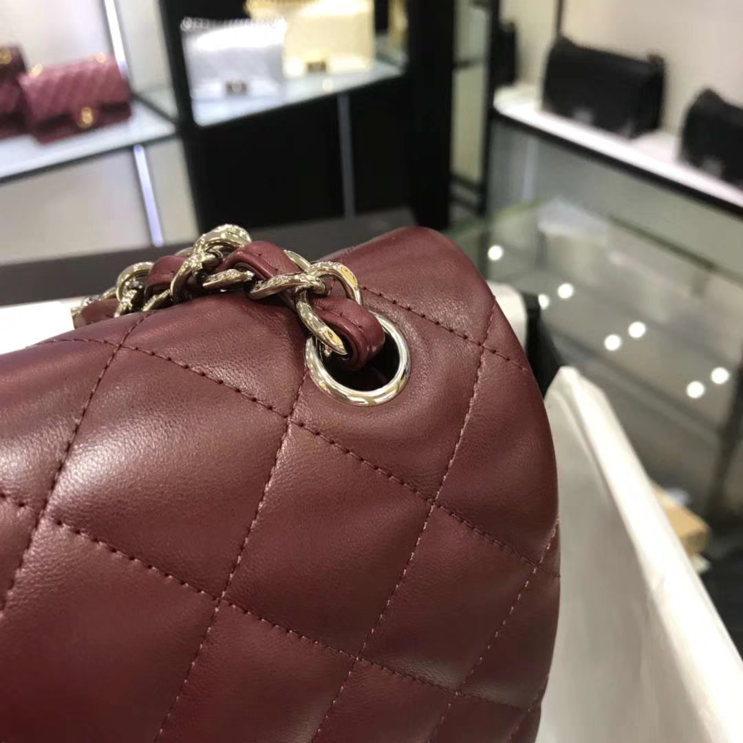 Chanel 香奈儿 Cf系列 30cm 原厂皮小羊皮 枣红色 银色五金