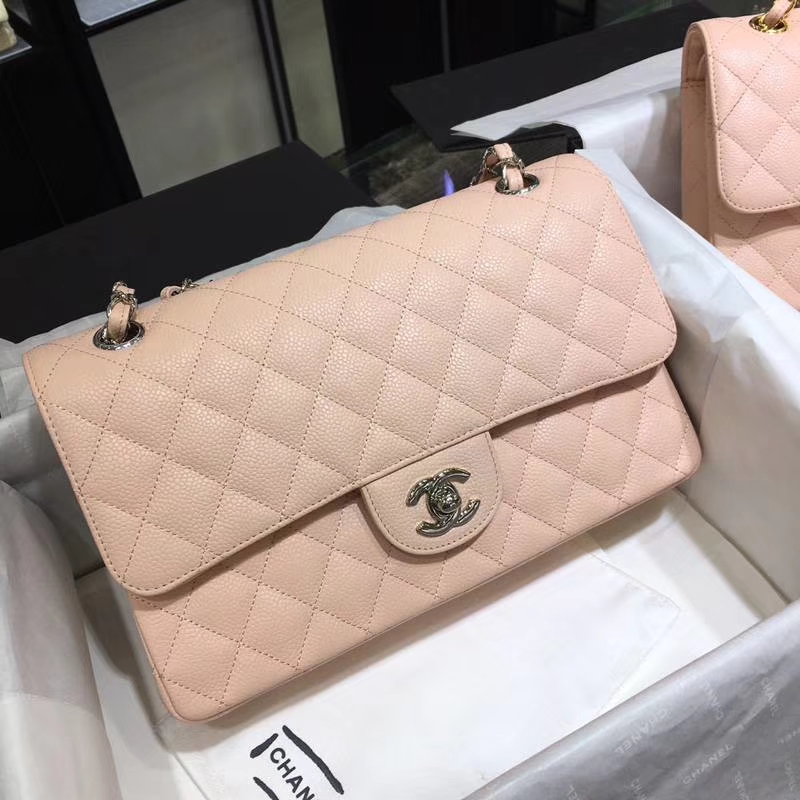 Chanel 香奈儿 CF 经典系列 鱼子酱 少女粉 25cm 银扣 现货
