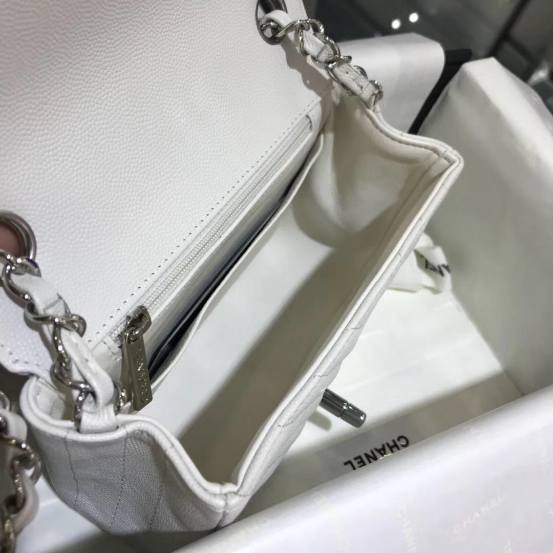 Chanel 香奈儿 V字绣 小鱼子酱 白色 17cm 银色 现货