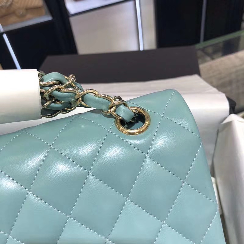 Chanel 香奈儿 CF 经典系列 羊皮 薄荷绿 25cm 香槟金扣