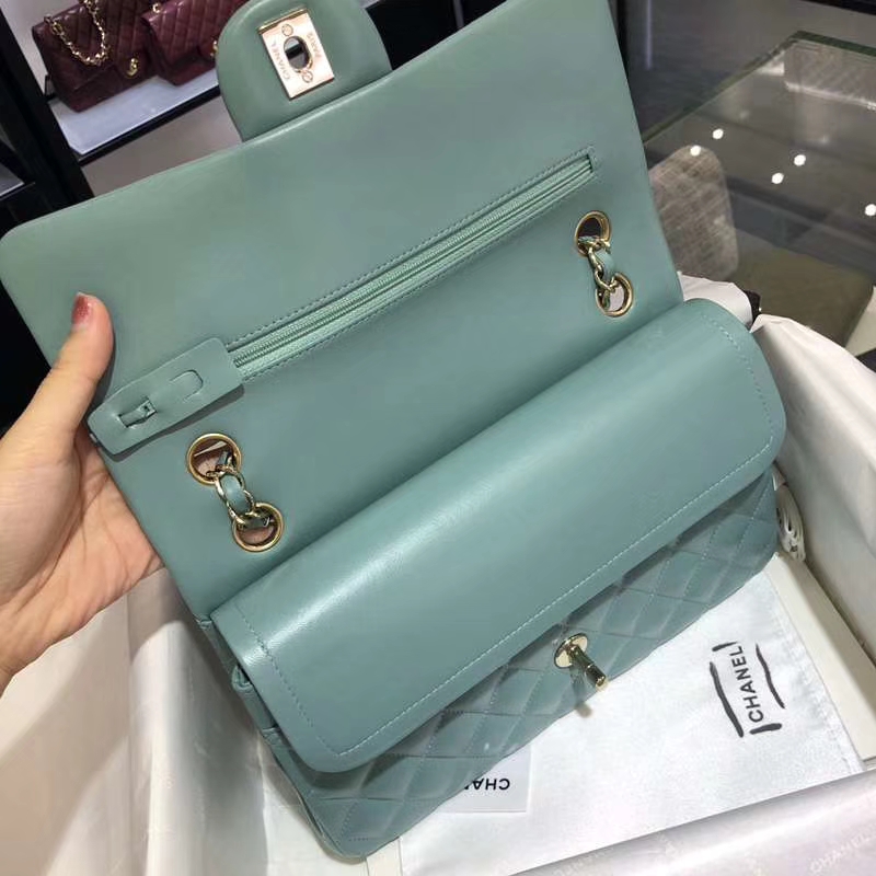Chanel 香奈儿 CF 经典系列 羊皮 薄荷绿 25cm 香槟金扣