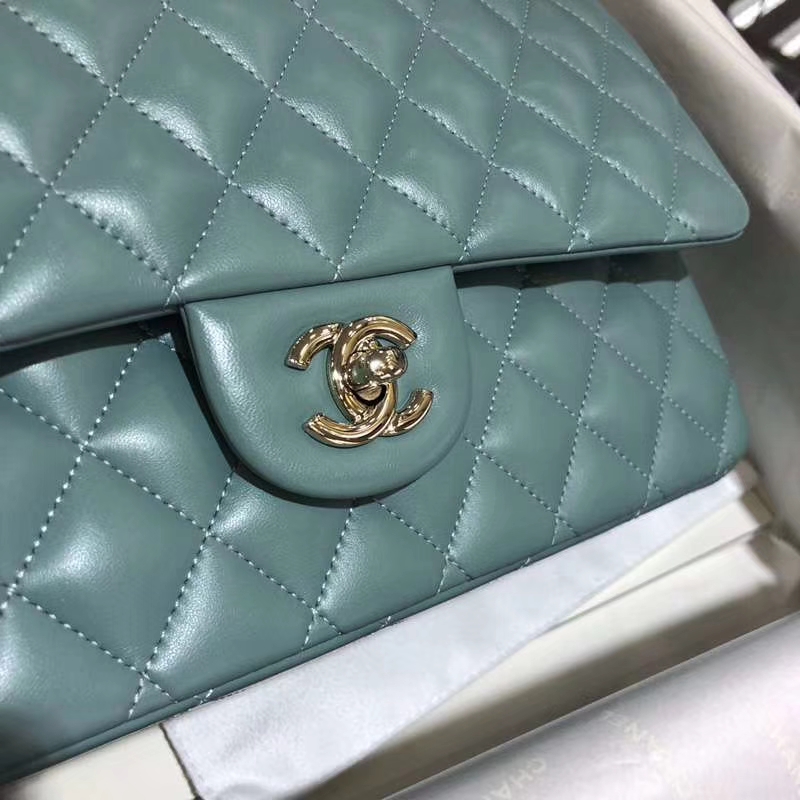Chanel 香奈儿 CF 经典系列 羊皮 薄荷绿 25cm 香槟金扣
