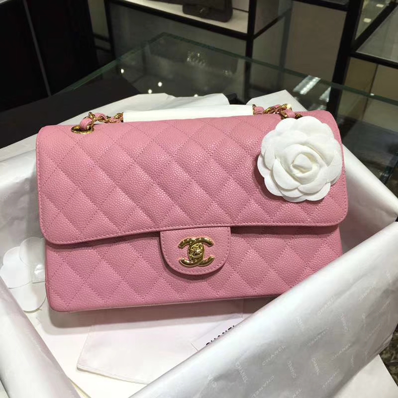 Chanel 香奈儿 CF 经典系列 鱼子酱 桃粉 25cm 金扣