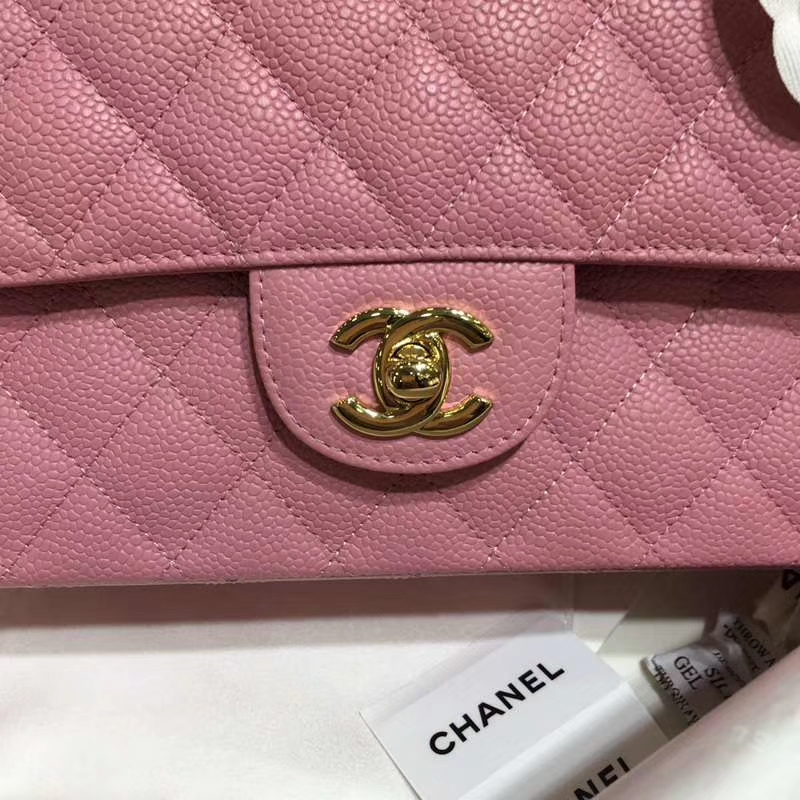 Chanel 香奈儿 CF 经典系列 鱼子酱 桃粉 25cm 金扣