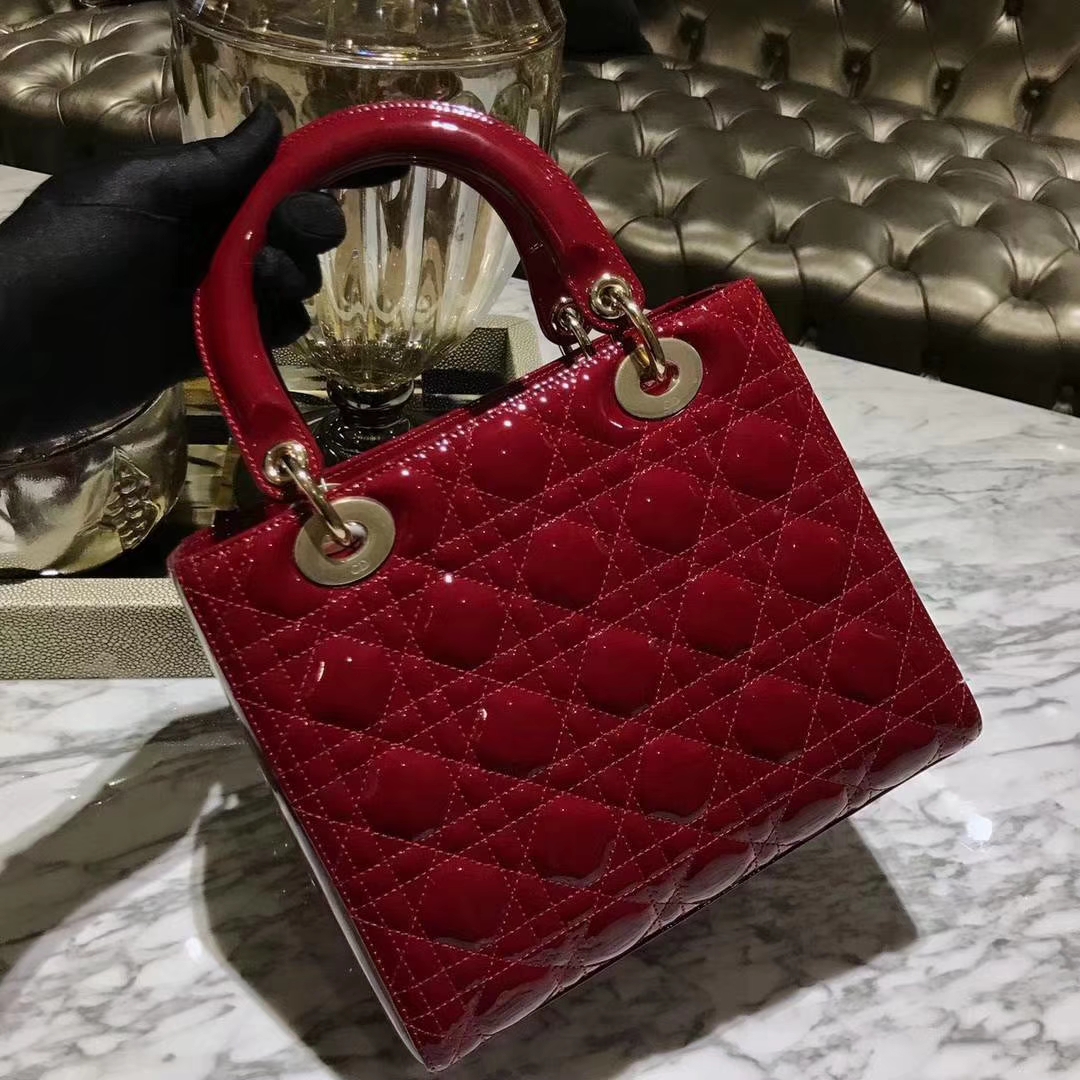 Dior 迪奥 五格漆皮酒红色  戴妃包 Lady Dior 最彰显女性魅力