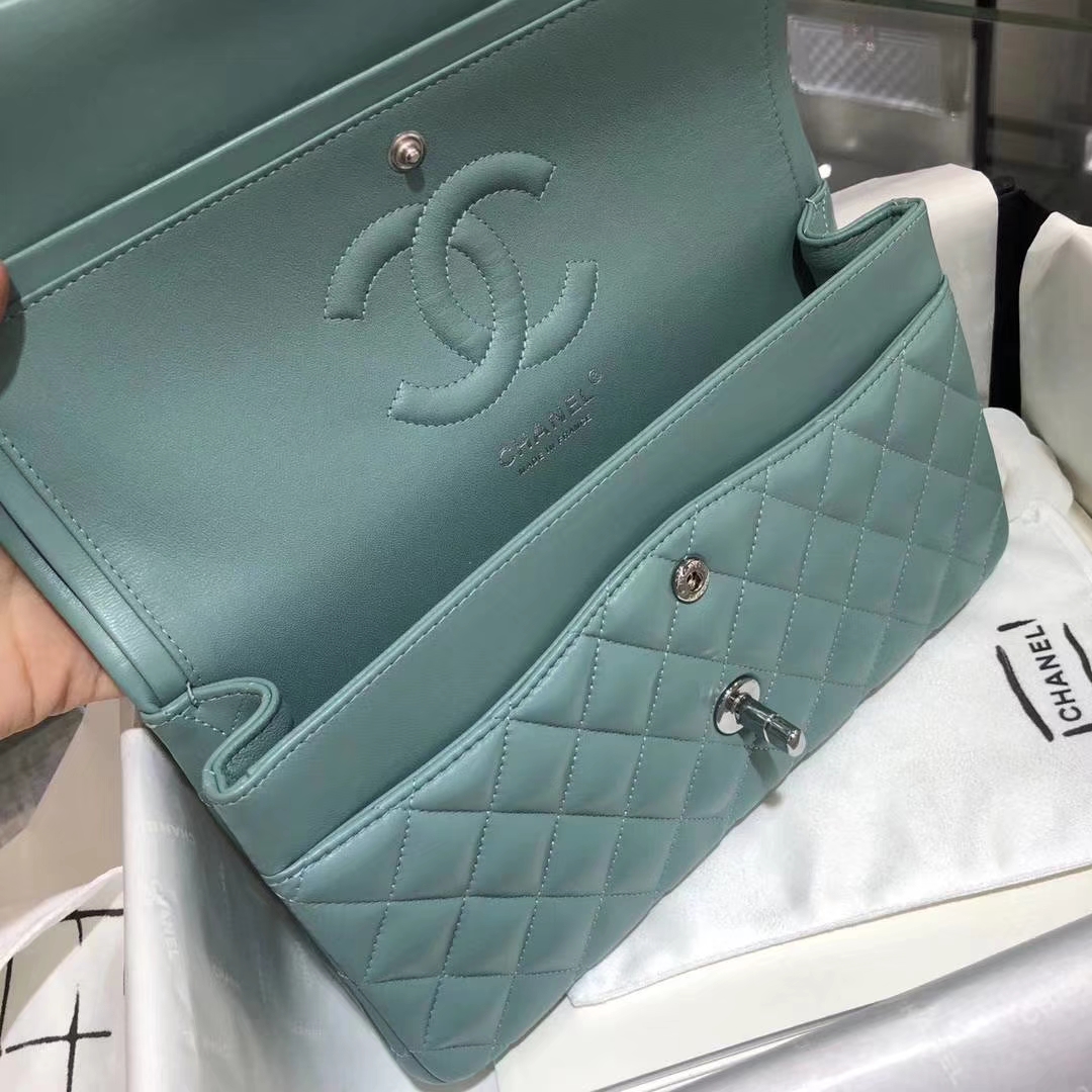 Chanel 香奈儿 CF 经典系列 羊皮 薄荷绿 25cm 银扣