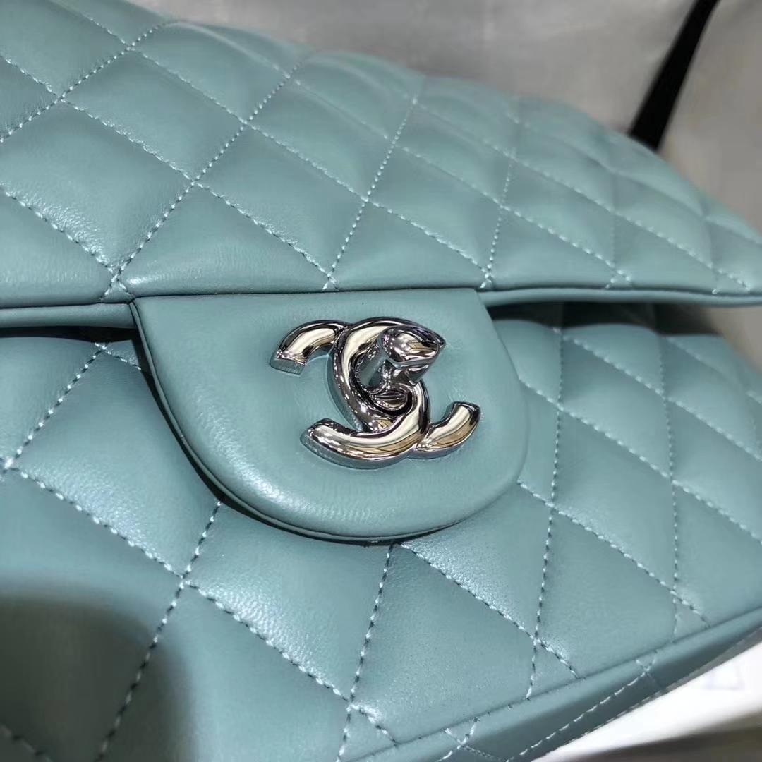 Chanel 香奈儿 CF 经典系列 羊皮 薄荷绿 25cm 银扣