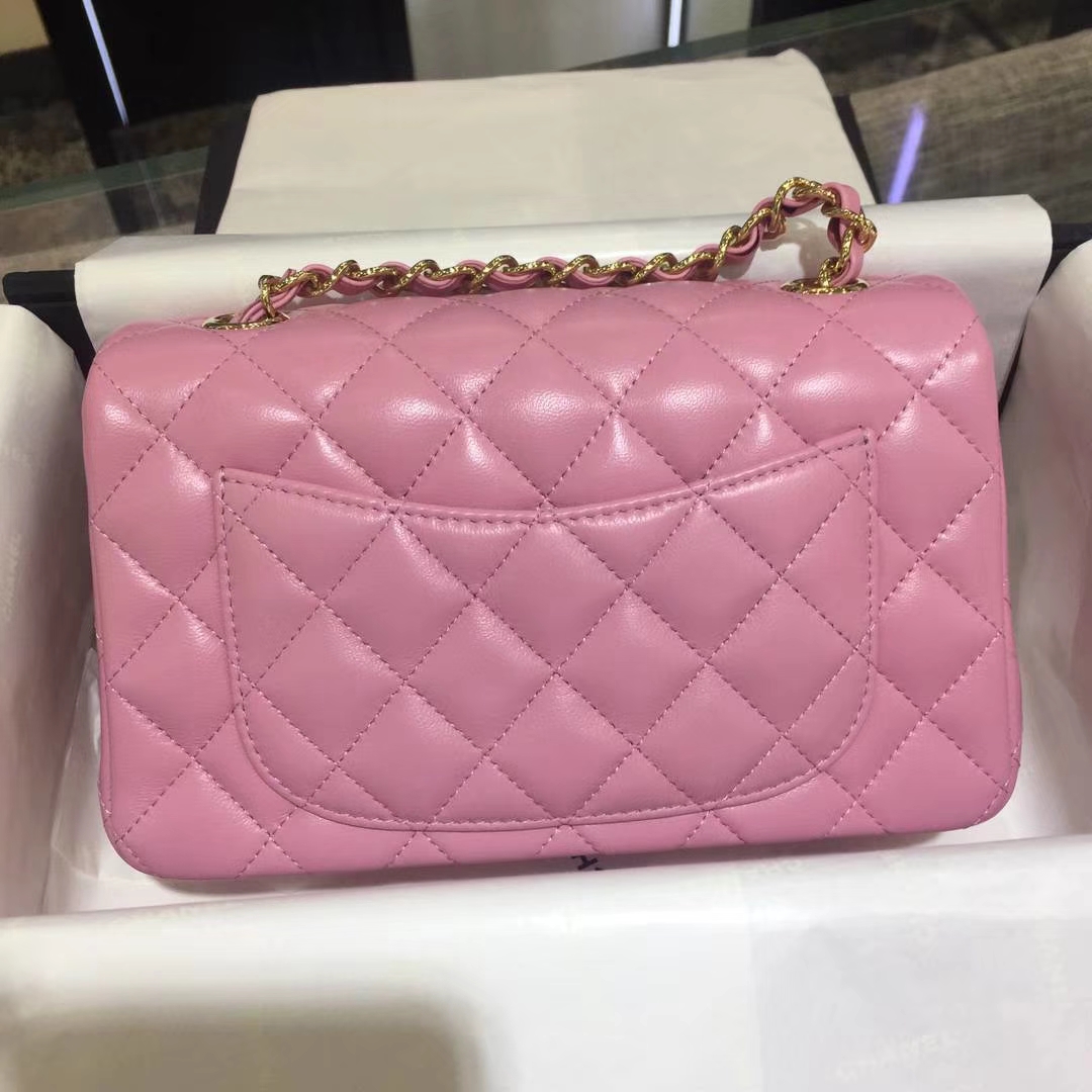 Chanel 香奈儿 CF 经典系列 小羊皮 樱花粉 20cm 金扣