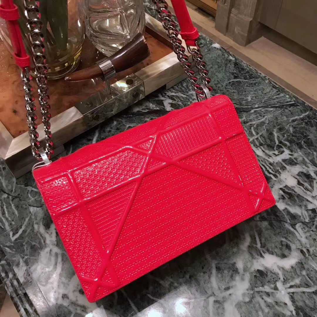 Dior 迪奥 腾格纹 牛皮压花 大红色 25cm