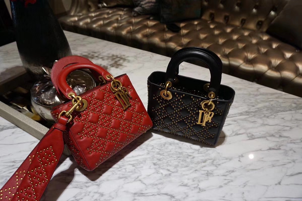 Dior 迪奥 牛皮 柳钉戴妃包 Lady Dior 三格17cm 最高品质
