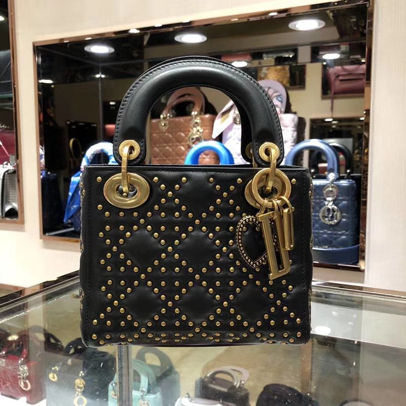 Dior 迪奥 牛皮 柳钉戴妃包 Lady Dior 三格17cm 最高品质