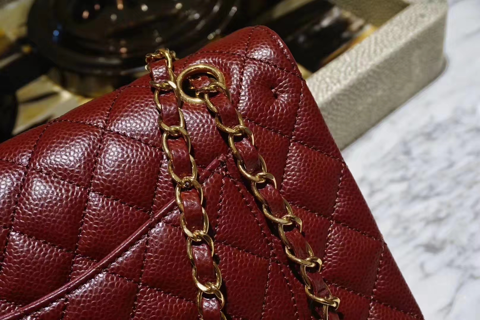 Chanel 香奈儿 Cf系列 25cm 原厂皮鱼子酱 枣红色 金色五金