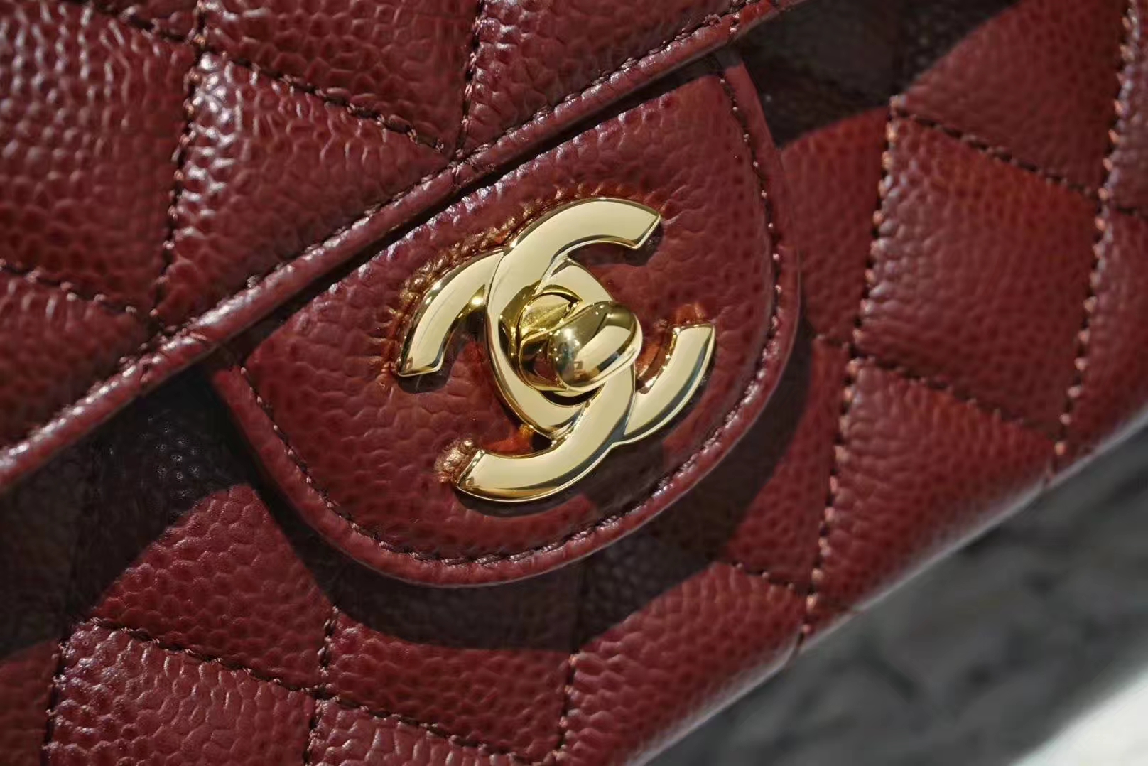 Chanel 香奈儿 Cf系列 25cm 原厂皮鱼子酱 枣红色 金色五金