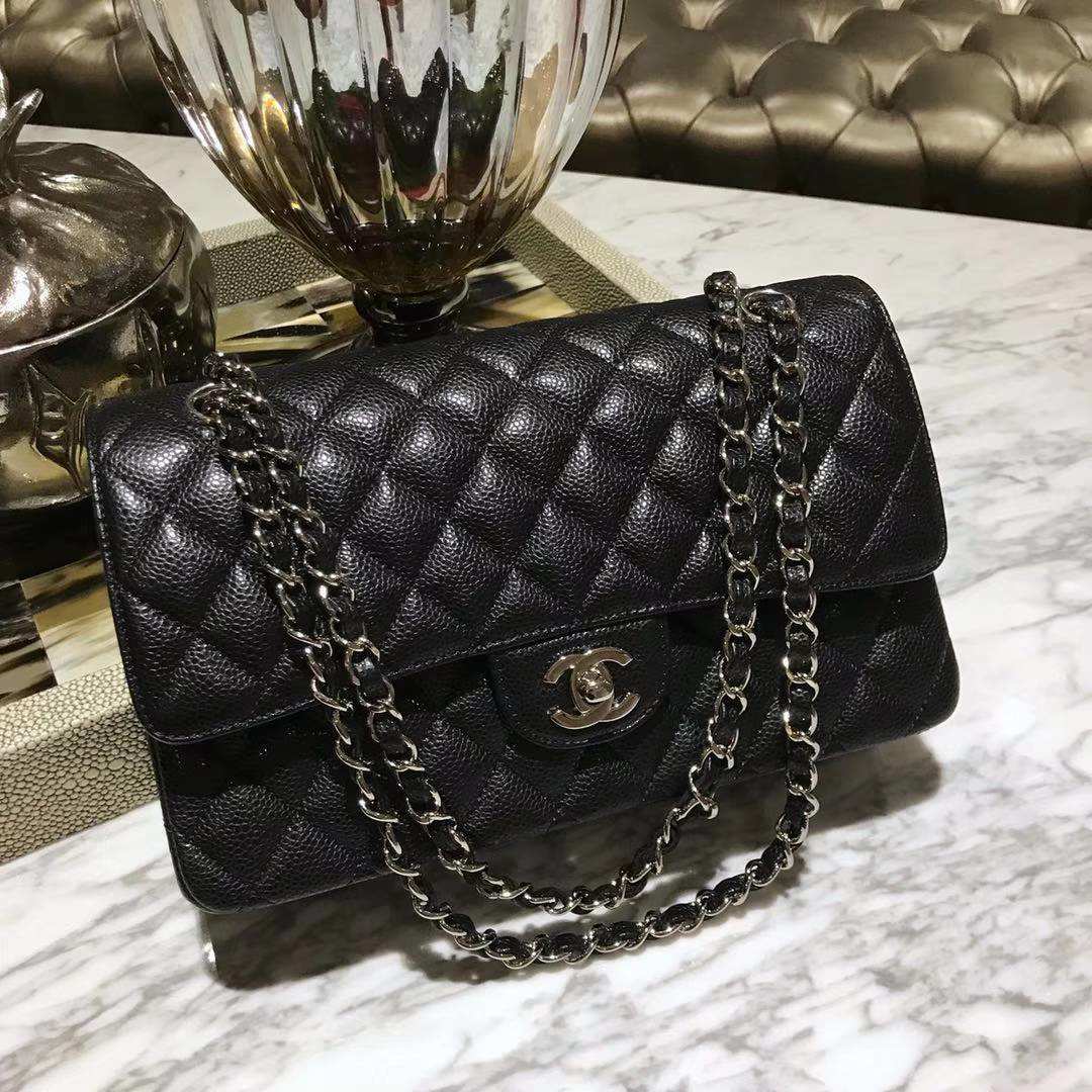 Chanel 香奈儿 Cf系列 25cm 原厂皮鱼子酱 黑色 银色五金