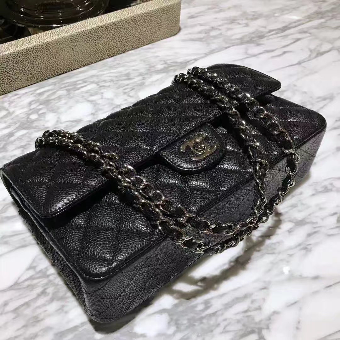 Chanel 香奈儿 Cf系列 25cm 原厂皮鱼子酱 黑色 银色五金