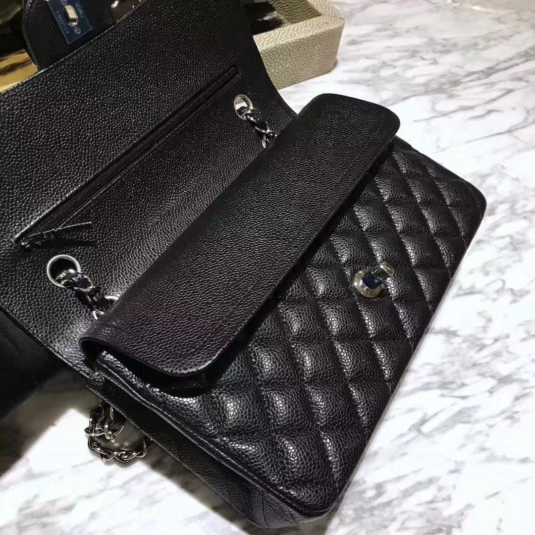 Chanel 香奈儿 Cf系列 25cm 原厂皮鱼子酱 黑色 银色五金