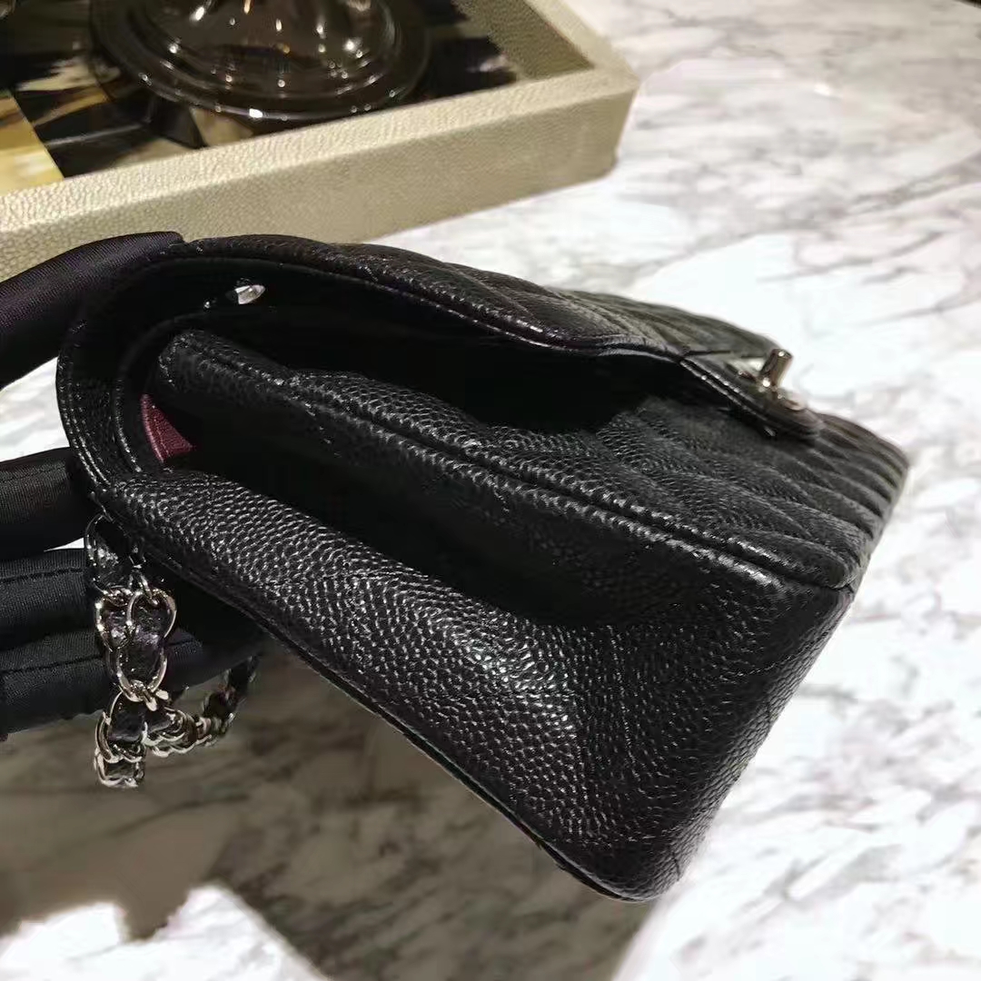 Chanel 香奈儿 Cf系列 25cm 原厂皮鱼子酱 黑色 银色五金