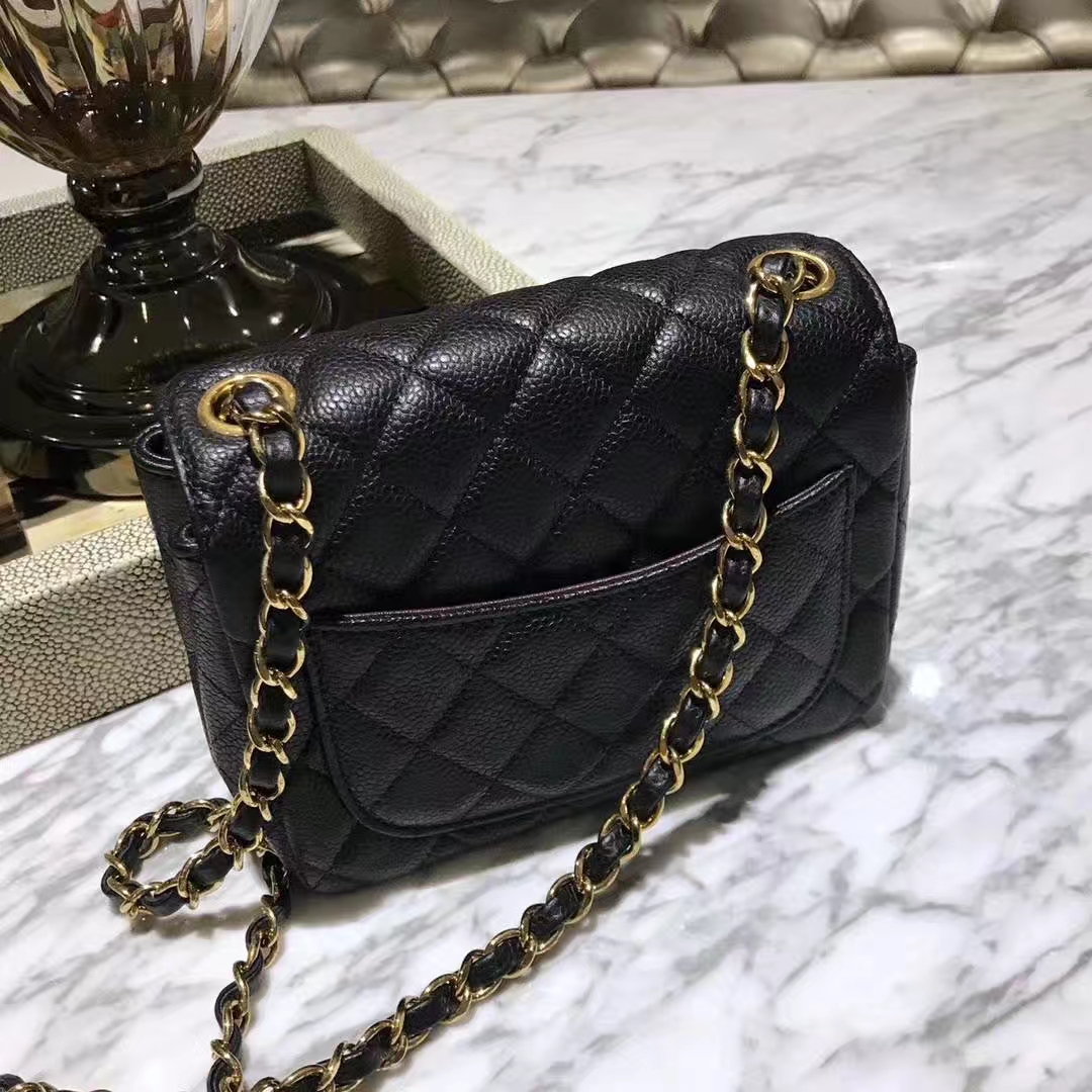 Chanel 香奈儿 方胖子 CF系列 17cm 原厂皮鱼子酱 黑色 金色五金