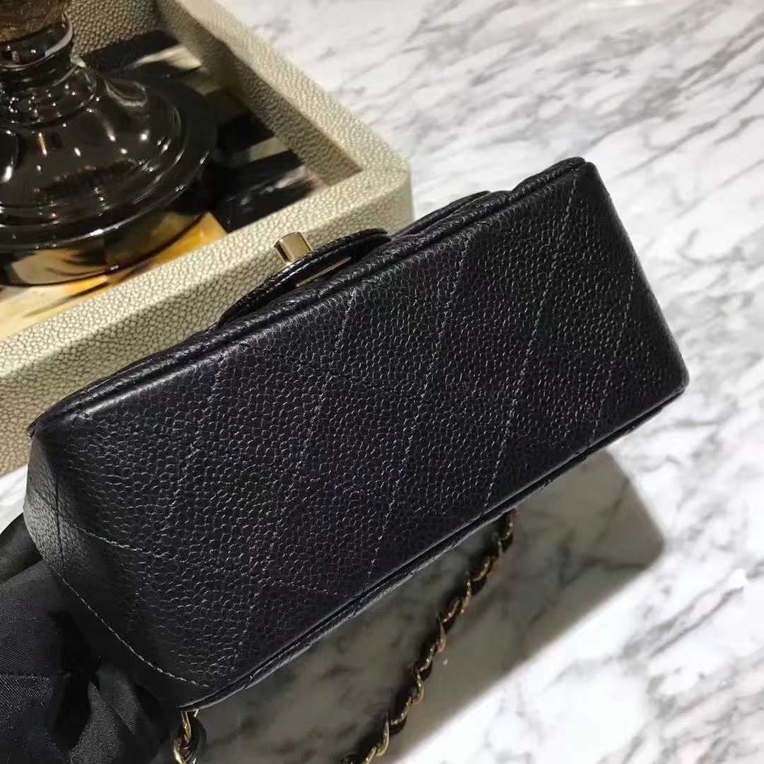 Chanel 香奈儿 方胖子 CF系列 17cm 原厂皮鱼子酱 黑色 金色五金