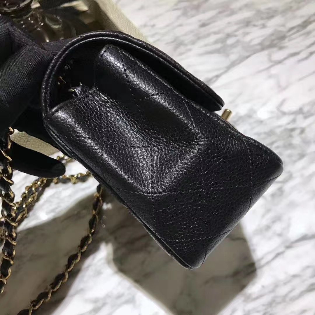 Chanel 香奈儿 方胖子 CF系列 17cm 原厂皮鱼子酱 黑色 金色五金