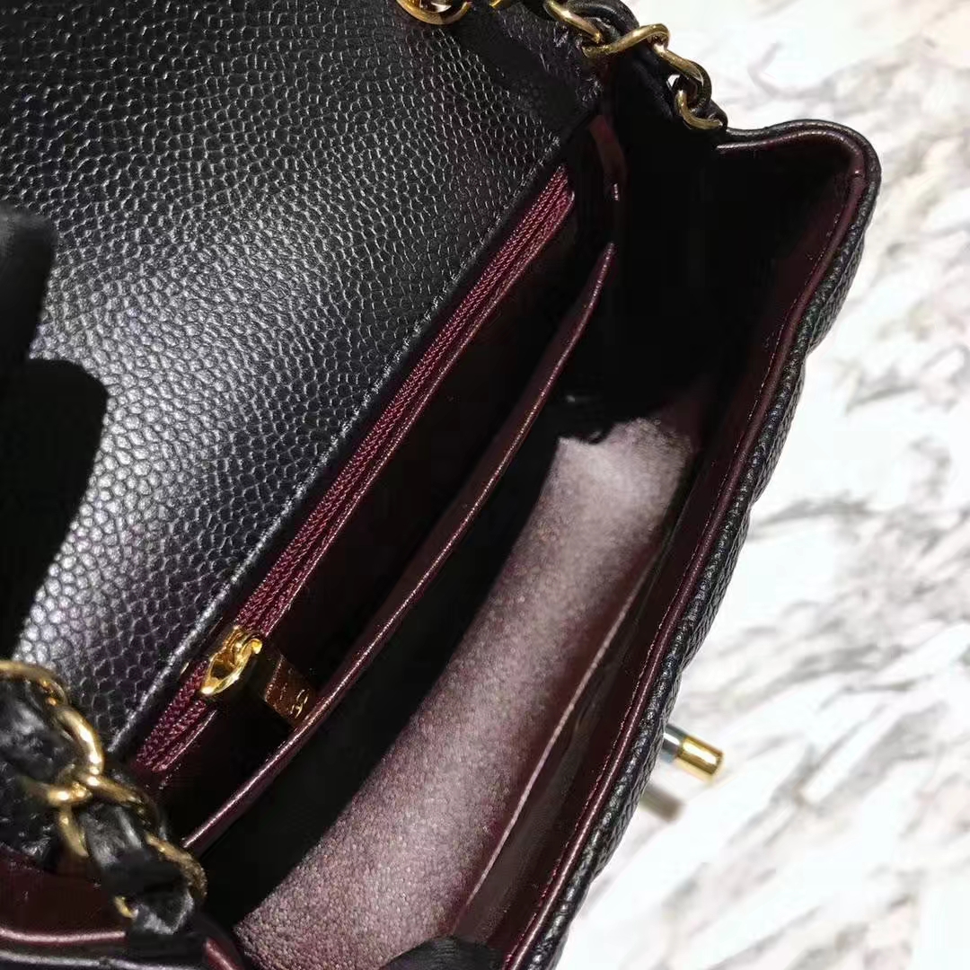 Chanel 香奈儿 方胖子 CF系列 17cm 原厂皮鱼子酱 黑色 金色五金