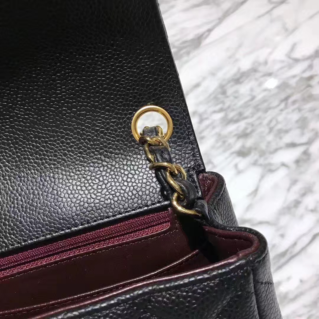 Chanel 香奈儿 方胖子 CF系列 17cm 原厂皮鱼子酱 黑色 金色五金