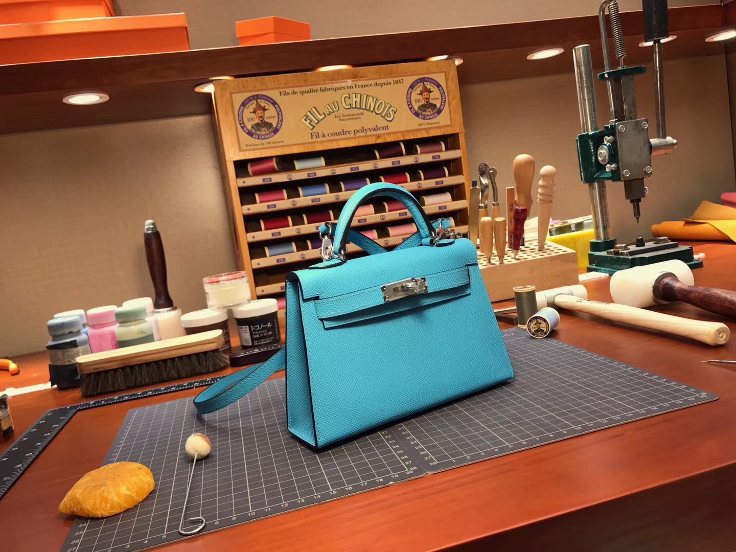 HERMES 爱马仕 Mini Kelly Pochette 22cm 迷你凯莉 MiniKelly epsom 7F Blue Paon 孔雀蓝