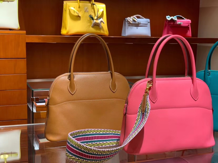 HERMES 爱马仕 专柜同步 进口五金 专业老师傅打造 Bolide Cherve 27cm 保龄球27厘米山羊皮