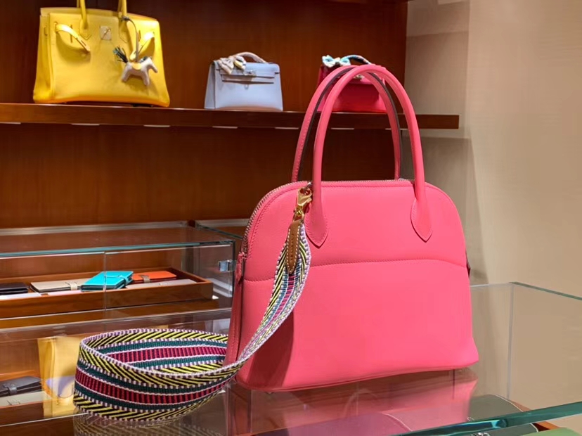 HERMES 爱马仕 专柜同步 进口五金 专业老师傅打造 Bolide Cherve 27cm 保龄球27厘米山羊皮