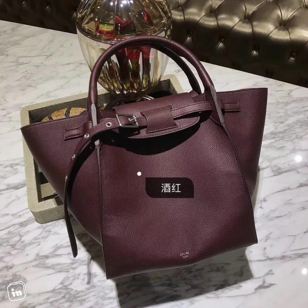 CÉLINE 购物袋 专柜同步发售 中号24cm 酒红 进口荔枝纹牛皮