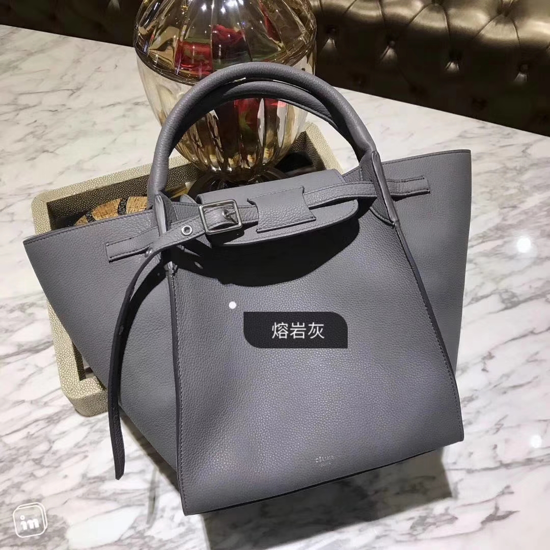 CÉLINE 购物袋 专柜同步发售 中号24cm 熔岩灰 进口荔枝纹牛皮