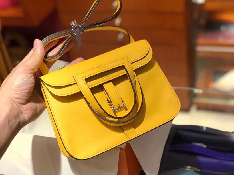 Hermes 爱马仕 Halzan swift 琥珀黄 银扣 配全套专柜原版包装